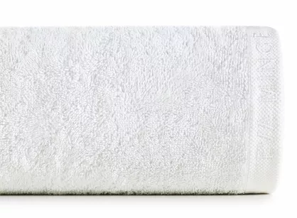 Ręcznik 70x140 VENUS Eva Minge biały zdobiony bordiurą w kolorze ręcznika z napisami projektantki