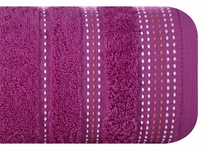 Ręcznik bawełniany 30x50 POLA liliowy z kolorową bordiurą zakończoną stebnowaniem