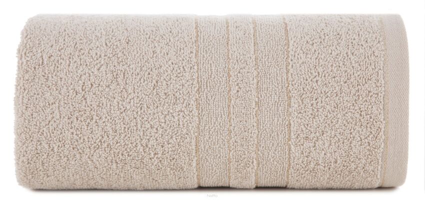 Ręcznik bawełniany 70x140 GALA beżowy zdobiony bordiurą z błyszczącą nicią