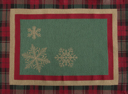 Serwetka gobelinowa 35x45 STAR zielona z nicią metaliczną na całej powierzchni z wzorem złotych śnieżynek