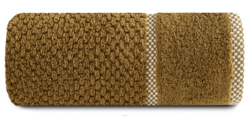 Ręcznik bawełniany 70x140 CALEB miodowy o delikatnym wzorze krateczki i kontrastową bordiurą