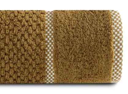 Ręcznik bawełniany 70x140 CALEB miodowy o delikatnym wzorze krateczki i kontrastową bordiurą