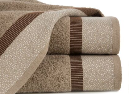 Ręcznik bawełniany 70x140 MARIT ciemny beż z kontrastową bordiurą w drobny żakardowy wzór
