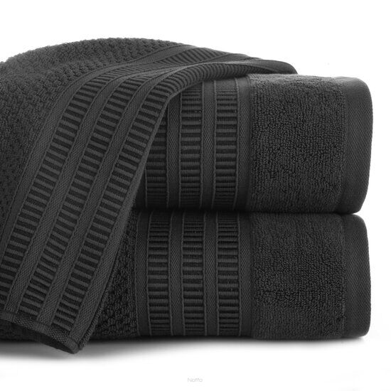 Ręcznik bawełniany 30x50 ROSITA czarny z subtelną bordiurą w delikatne poziome paski