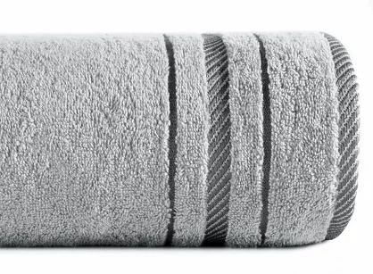 Ręcznik bawełniany 30x50 KORAL srebrny zdobiony subtelną bordiurą w pasy