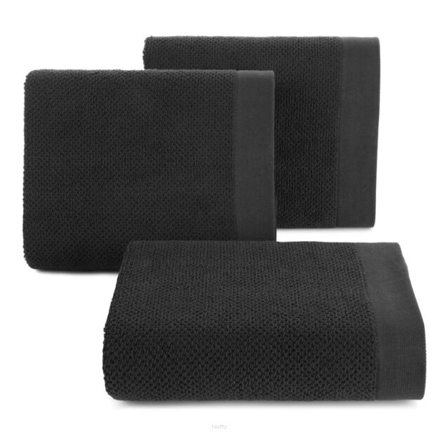 Ręcznik bawełniany 70x140 RISO czarny o ryżowej strukturze z gładką bordiurą