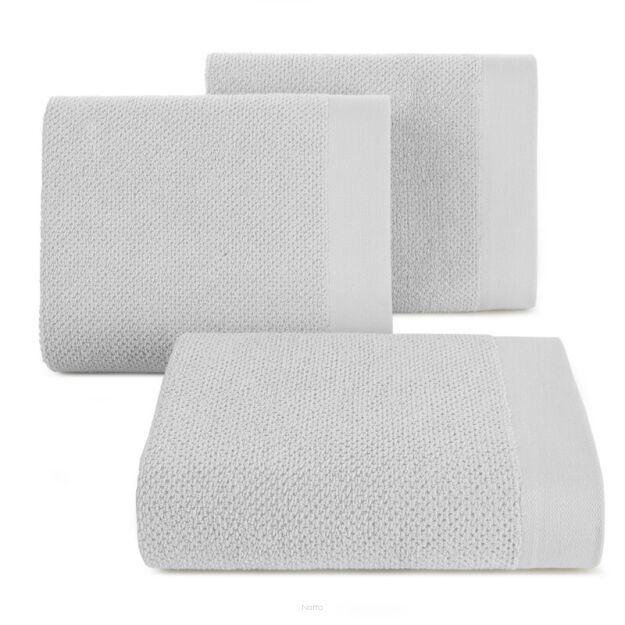 Ręcznik bawełniany 70x140 RISO srebrny o ryżowej strukturze z gładką bordiurą