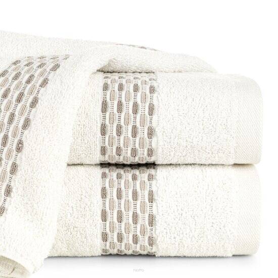 Ręcznik bawełniany 70x140 RIVA kremowy z przeplataną bordiurą efekt 3D