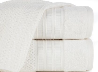 Ręcznik bawełniany 30x50 ROSITA kremowy z subtelną bordiurą w delikatne poziome paski