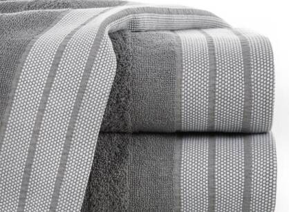 Ręcznik bawełniany 50x90 PATI stalowy w pasy z szeroką żakardową bordiurą