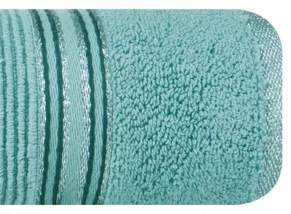 Ręcznik 30x50 FILON błękitny zdobiony bordiurą w prążki z połyskującą srebrną nicią