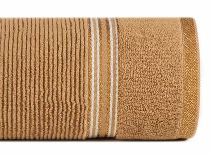 Ręcznik 30x50 FILON miodowy zdobiony bordiurą w prążki z połyskującą srebrną nicią