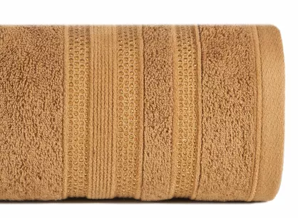 Ręcznik bawełniany 70x140 JUDY miodowy z delikatną bordiurą z błyszczącą srebrną nicią