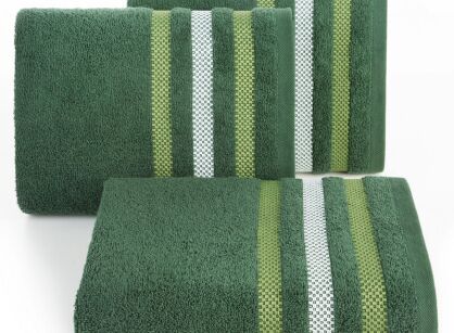 Ręcznik bawełniany 70x140 GRACJA zielony z welurową bordiurą w 3 pasy z dodatkiem lśniącej nici