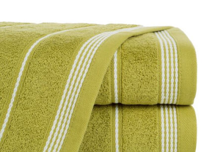 Ręcznik bawełniany 50x90 MIRA zielony zdobiony bordiurą w pasy