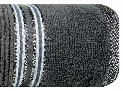 Ręcznik 50x90 FILON stalowy zdobiony bordiurą w prążki z połyskującą srebrną nicią