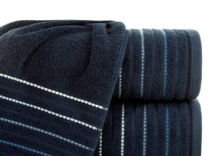 Ręcznik bawełniany 70x140 IZA granatowy z kontrastującą bordiurą w pasy Design 91
