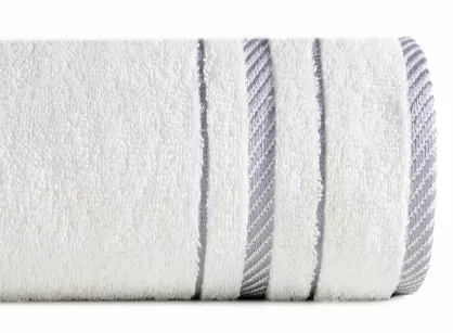 Ręcznik bawełniany 30x50 KORAL biały zdobiony subtelną bordiurą w pasy