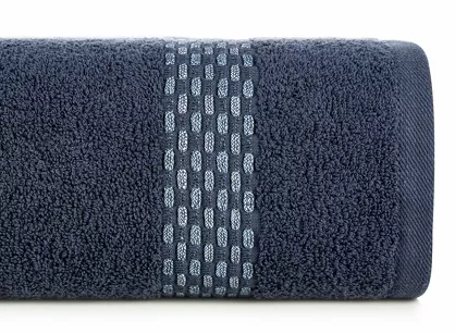 Ręcznik bawełniany 50x90 RIVA granatowy z przeplataną bordiurą efekt 3D