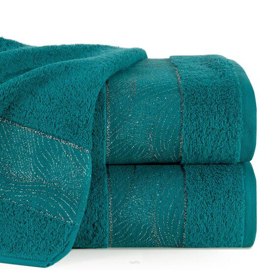 Ręcznik bawełniany 70x140 MARIEL turkusowy z welurową bordiurą i błyszczącą nicią
