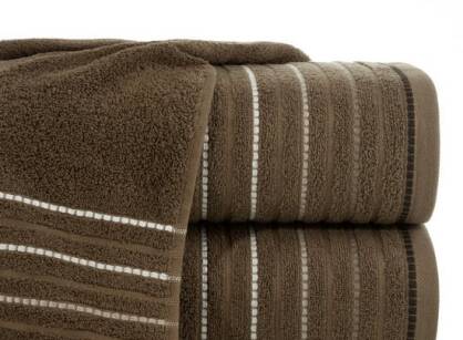 Ręcznik bawełniany 50x90 IZA brązowy z kontrastującą bordiurą w pasy Design 91