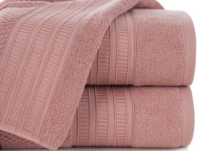 Ręcznik bawełniany 50x90 ROSITA pudrowy z subtelną bordiurą w delikatne poziome paski