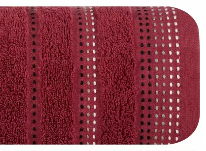 Ręcznik bawełniany 70x140 POLA bordowy z kolorową bordiurą zakończoną stebnowaniem