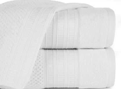 Ręcznik bawełniany 30x50 ROSITA biały z subtelną bordiurą w delikatne poziome paski