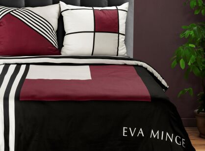 Pościel z makosatyny 220x200 EVA 9 Eva Minge czarna bordowa wzór geometryczny z kolekcji Premium