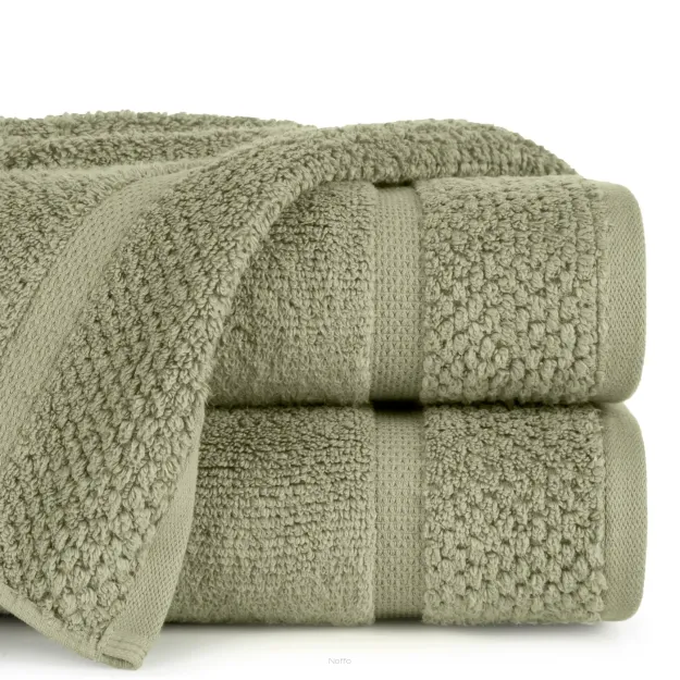 Ręcznik bawełniany 50x90 VILIA zielony puszysty z ryżową bordiurą