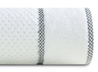 Ręcznik bawełniany 70x140 CALEB biały o delikatnym wzorze krateczki i kontrastową bordiurą