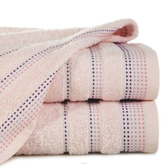 Ręcznik bawełniany 70x140 POLA różowy z kolorową bordiurą zakończoną stebnowaniem