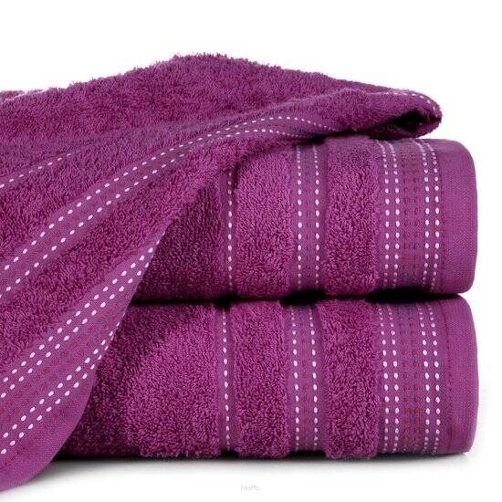 Ręcznik bawełniany 70x140 POLA liliowy z kolorową bordiurą zakończoną stebnowaniem