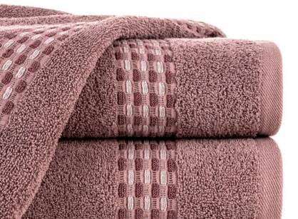 Ręcznik bawełniany 70x140 RIVA pudrowy z przeplataną bordiurą efekt 3D