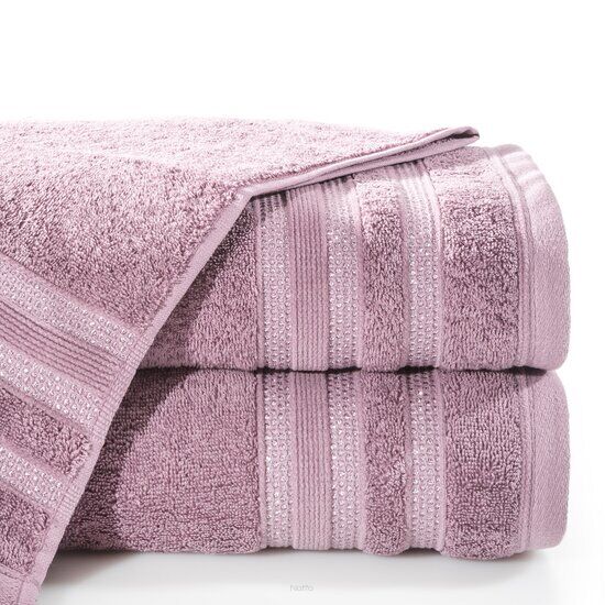 Ręcznik bawełniany 70x140 JUDY różowy z delikatną bordiurą z błyszczącą srebrną nicią