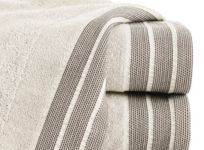 Ręcznik bawełniany 70x140 PATI beżowy w pasy z szeroką żakardową bordiurą