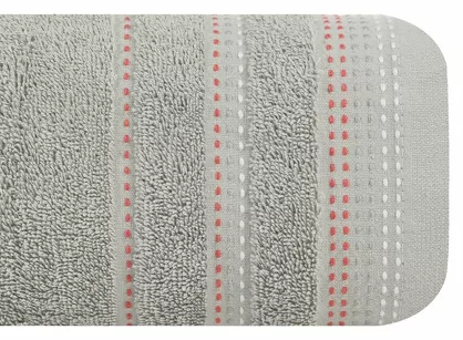 Ręcznik bawełniany 70x140 POLA srebrny z kolorową bordiurą zakończoną stebnowaniem