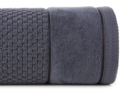 Ręcznik bawełniany 50x90 FRIDA grafitowy z fakturą kosteczki i szeroką welurową bordiurą