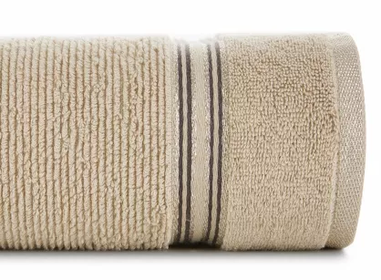 Ręcznik 30x50 FILON beżowy zdobiony bordiurą w prążki z połyskującą srebrną nicią