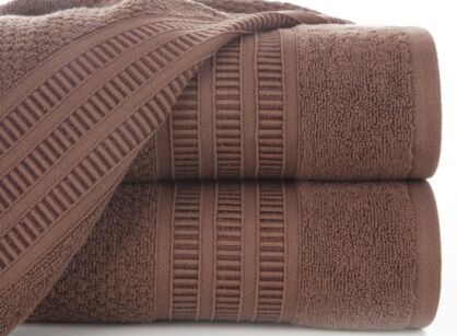 Ręcznik bawełniany 70x140 ROSITA brązowy z subtelną bordiurą w delikatne poziome paski