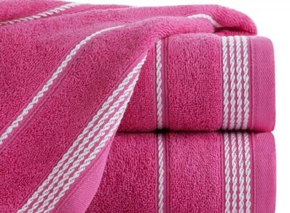 Ręcznik bawełniany 70x140 MIRA różowy zdobiony bordiurą w pasy