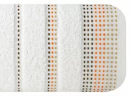 Ręcznik bawełniany 70x140 POLA kremowy z kolorową bordiurą zakończoną stebnowaniem