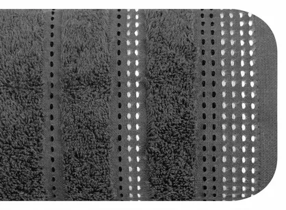 Ręcznik bawełniany 70x140 POLA popielaty z kolorową bordiurą zakończoną stebnowaniem