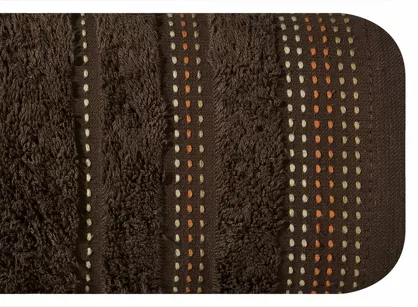 Ręcznik bawełniany 70x140 POLA brązowy z kolorową bordiurą zakończoną stebnowaniem