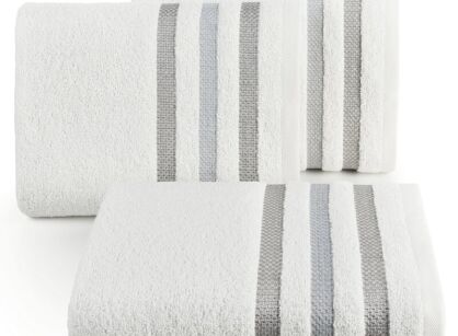 Ręcznik bawełniany 30x50 GRACJA kremowy z welurową bordiurą w 3 pasy z dodatkiem lśniącej nici