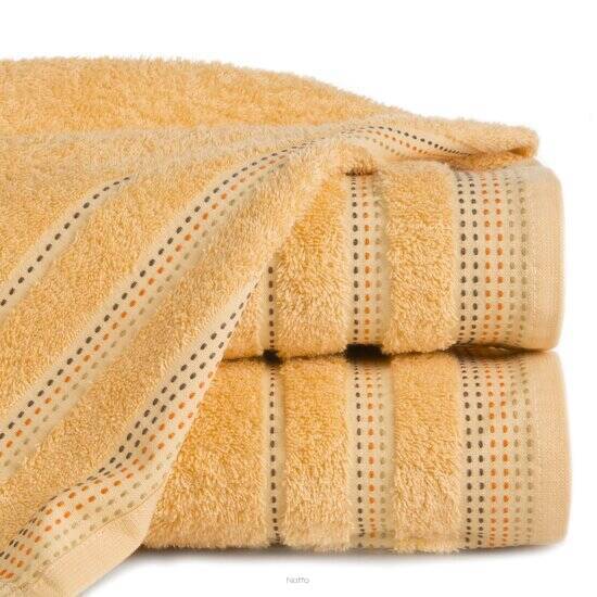 Ręcznik bawełniany 70x140 POLA morelowy z kolorową bordiurą zakończoną stebnowaniem