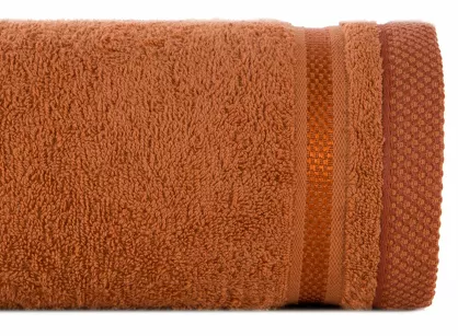 Ręcznik bawełniany 100x150 ABBIE pomarańczowy z żakardową błyszczącą bordiurą w pasy z delikatną krateczką