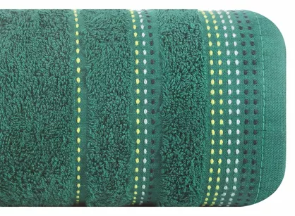 Ręcznik bawełniany 50x90 POLA ciemna zieleń z kolorową bordiurą zakończoną stebnowaniem