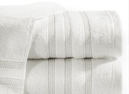 Ręcznik bawełniany 70x140 JUDY kremowy z delikatną bordiurą z błyszczącą srebrną nicią