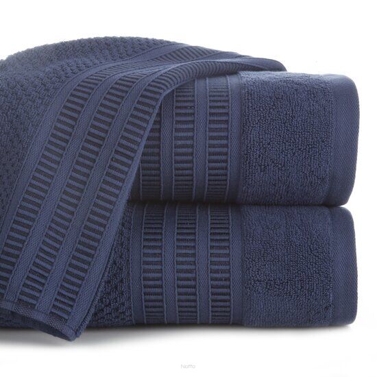 Ręcznik bawełniany 30x50 ROSITA granatowy z subtelną bordiurą w delikatne poziome paski